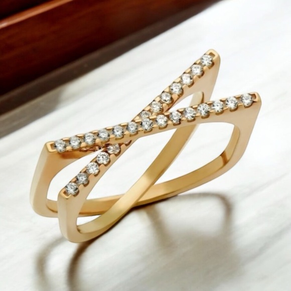 NWOT STERLING SILVER SPLIT-DOUBLE-SHANK X RING WITH CZ - Picture 15 of 15